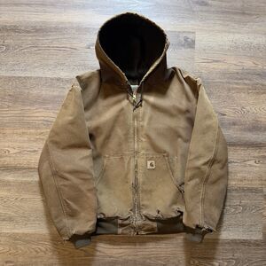 Mocha Brown Carhartt Jacket Distressed Hooded J25 Honeycomb Fading Size XL Men